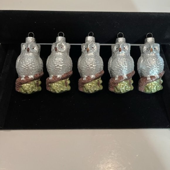 Vintage Set of 5 Glass Owl Baubles balls christmas Tree ornaments - Picture 3 of 7